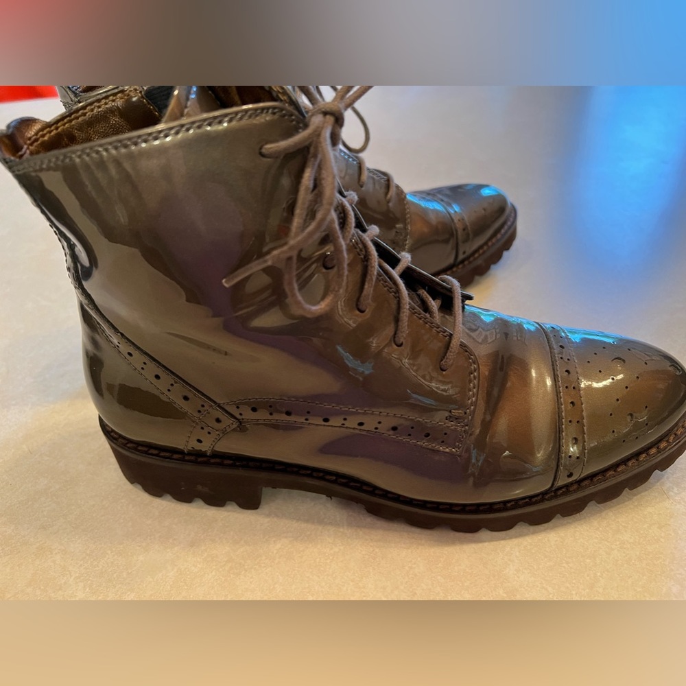 REGARDE LE‎ CIEL WOMENS BOOT GREEN PATON LEATHER  WINGTIP COMBAT BOOT 37/…